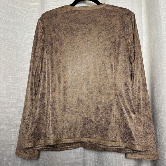2/$30 Chicos Faux Suede Leather Open Front Jacket Size L Brown Boho Western - Picture 2 of 11